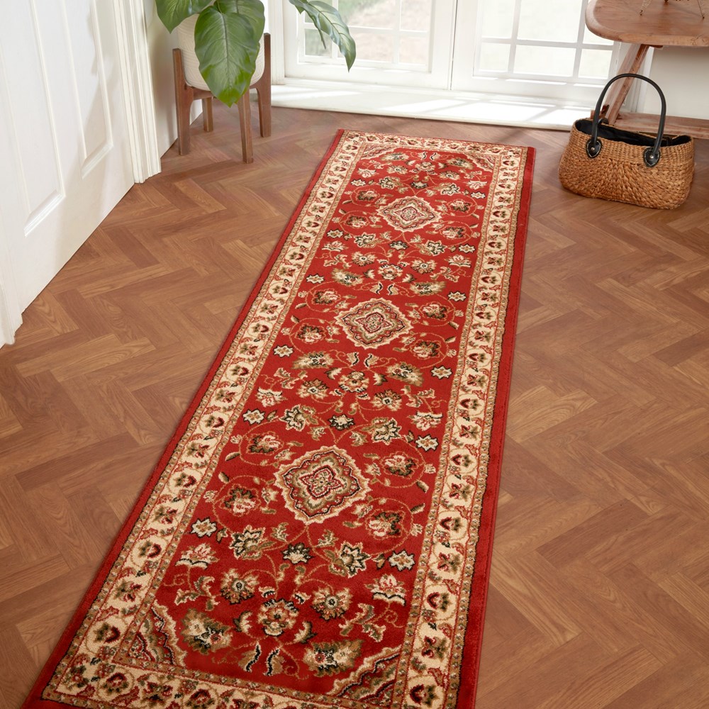 Sherborne Traditional Bordered Runner Rugs in Terracotta Orange